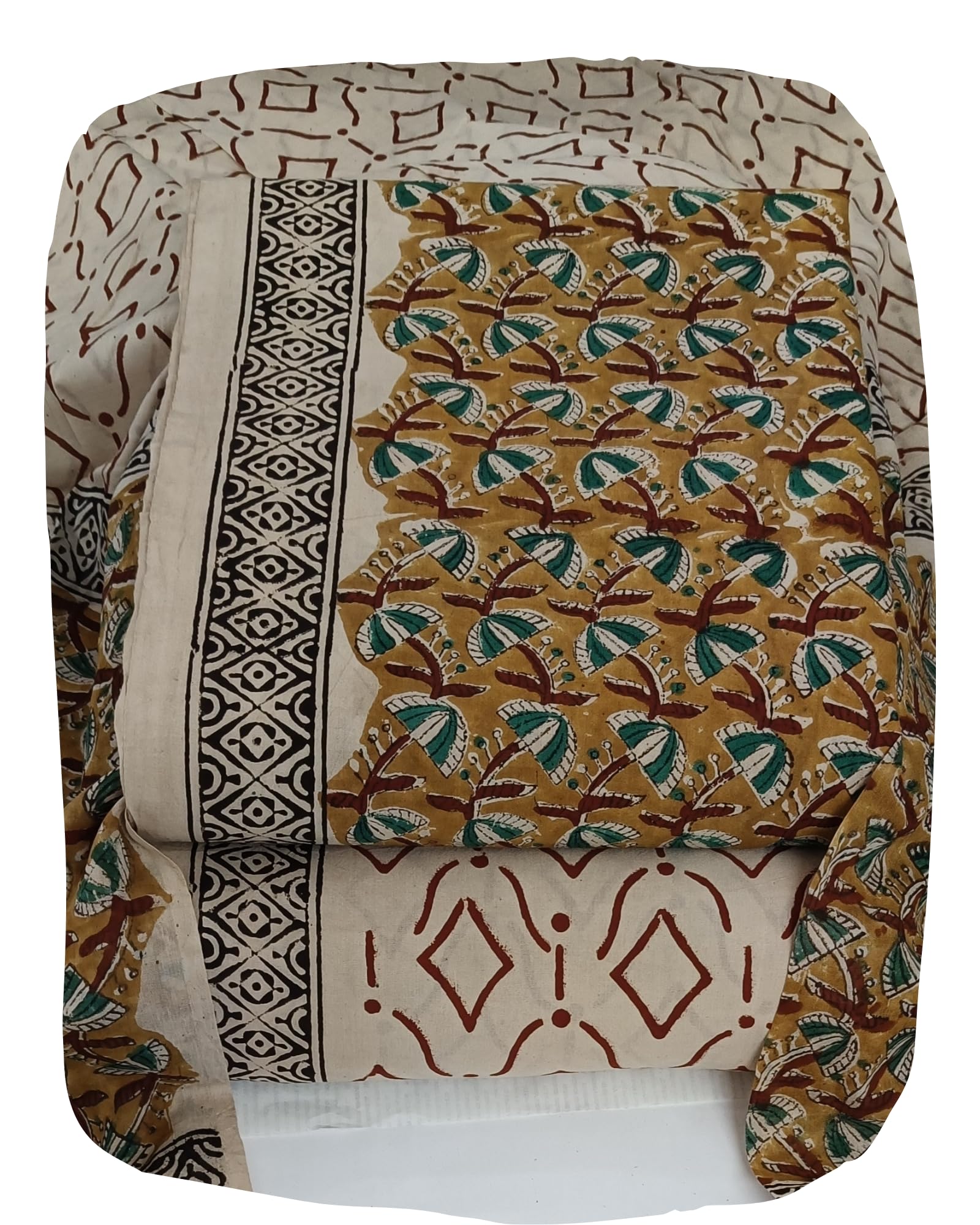 DRAVINAM Trends Women's Jaipuri Pure Cotton Handmade Floral Block Bagh Print Unstitched Dress Material Set with Dupatta (Top, Bottom, and Dupatta Fabric)
