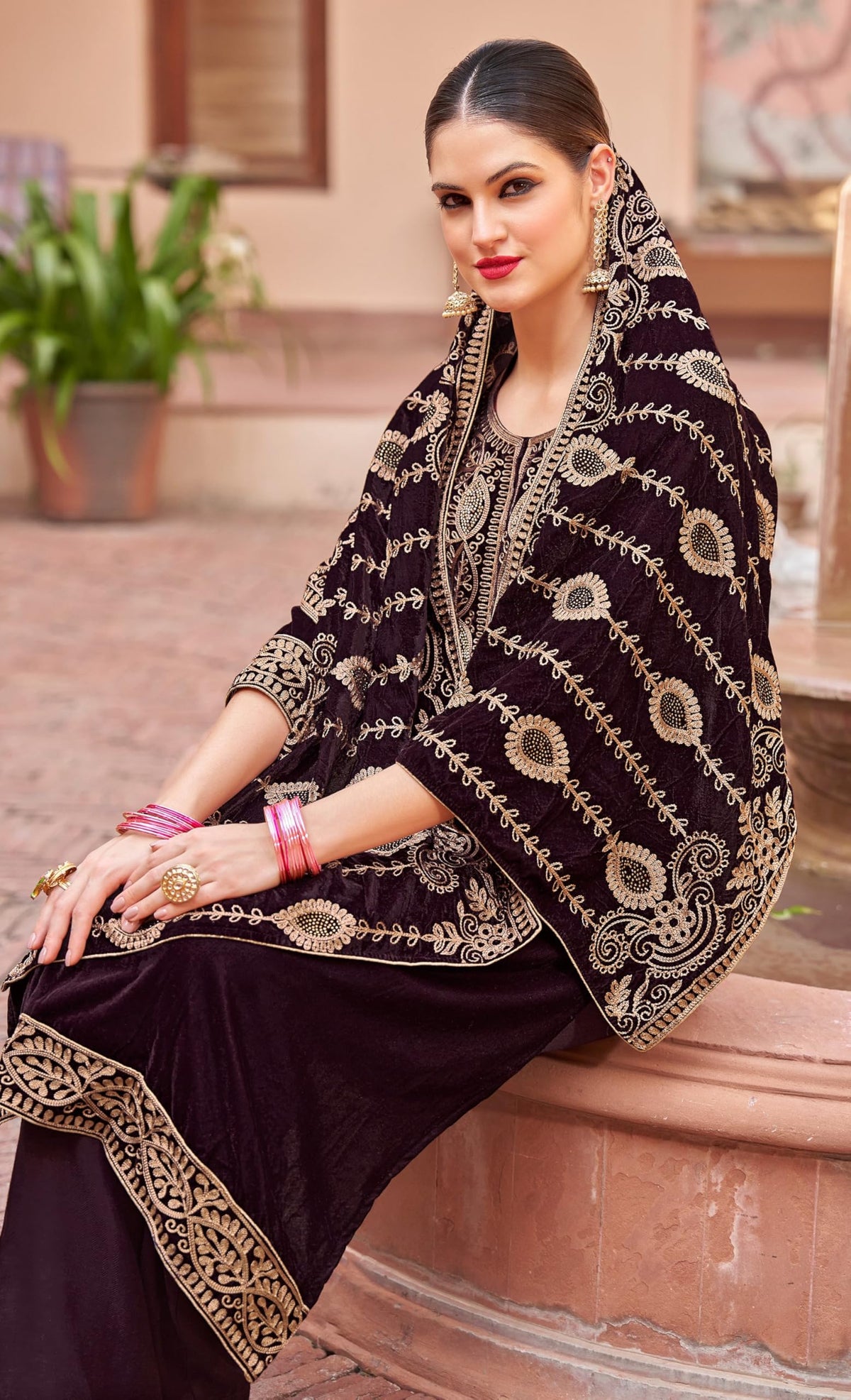 DRAVINAM Trends Women's Unstitched Premium Velvet Embroidered Salwar suit Dress Material with Velvet Heavy Embroidered Dupatta