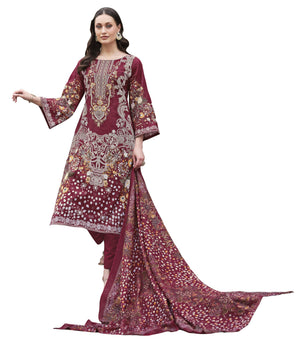 DRAVINAM Trends Women's Stitched Pakistani Print Embroidered Pure Cotton Pant Suit Set with Cotton Printed Dupatta (XL)