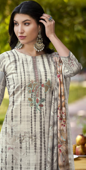 DRAVINAM Trends Women's Unstitched Salwar Suit Dress Material - Cotton Digital Printed Organza Embroidered Kameez II Unstitch Bottoms II Cotton Dupatta