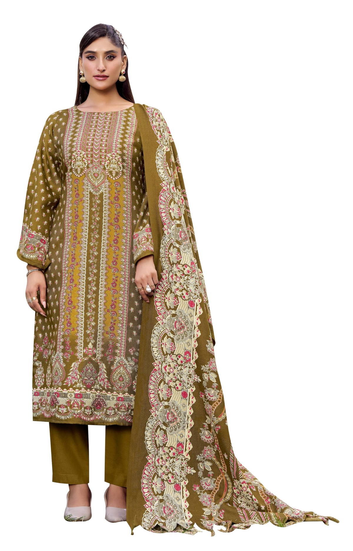 DRAVINAM Trends Women's Unstitched Winter Wear Woollen Pashmina Salwar Suit Dress Material with Pashmina Printed Shawl Dupatta