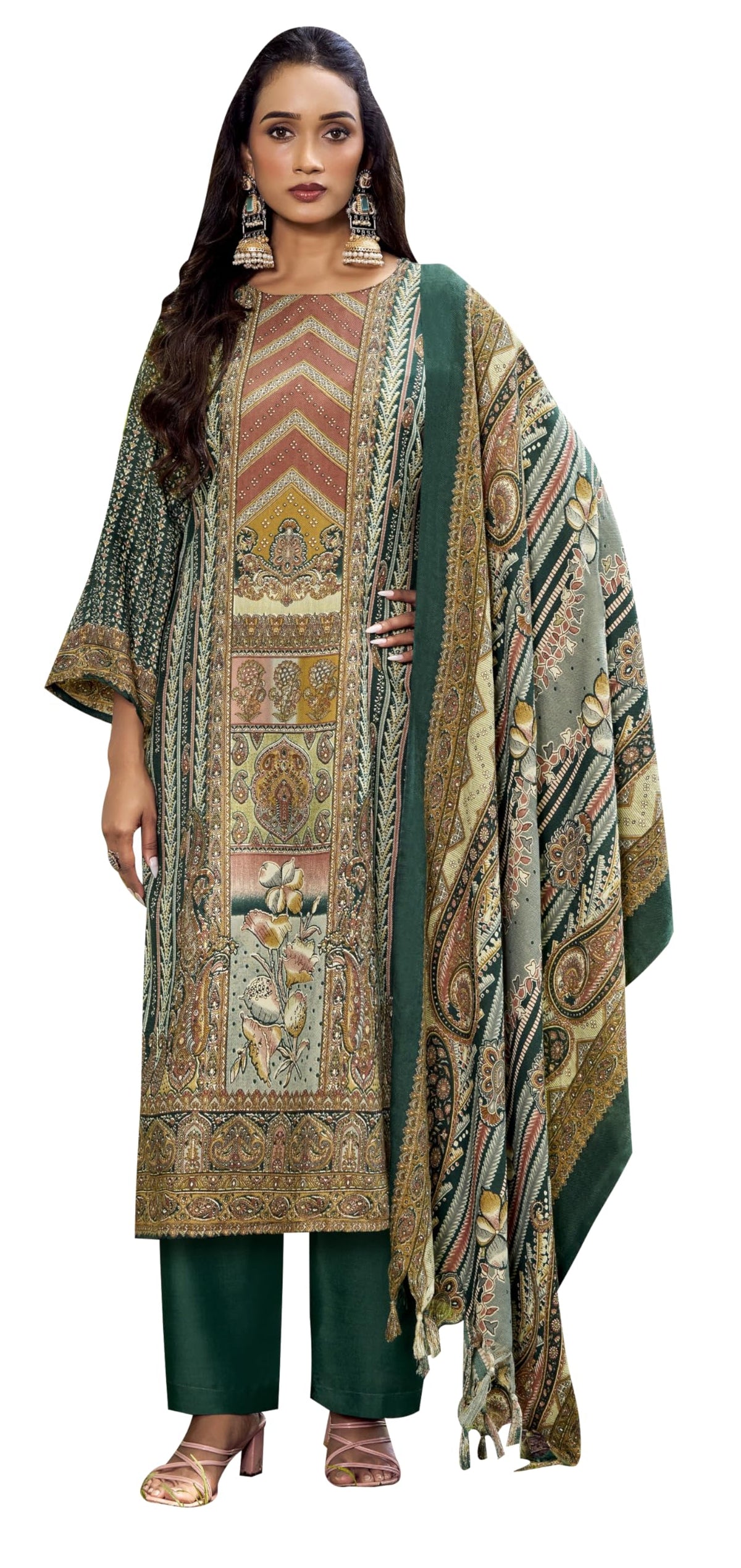 DRAVINAM Trends Women's Winter wear unstitched Printed Woollen Pashmina Salwar Suit Dress Material with Pashmina Printed Shawl Dupatta