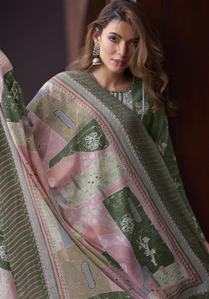 DRAVINAM Trends Women Pure Lawn Camric Digital Print Heavy Shifli Lace and Daman Heavy Embroidery Unstitched Suit Dress Material with Cotton Dupatta