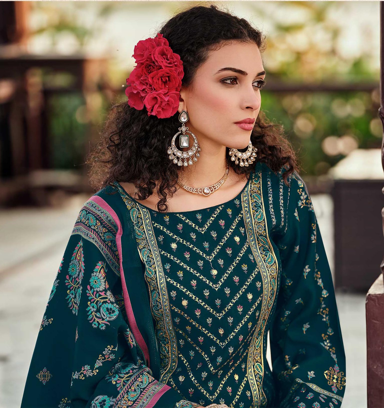 DRAVINAM Trends Women's Unstitched Viscose Maslin Digital and Foil printed Pakistani Embroidered Suit Dress Material with Unstitched Maslin Bottoms and Pure Maslin Dupatta