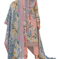 DRAVINAM Trends Women's Pure Cotton Digital Printed Suit with Exclusive Heavy Self-Embroidery Neck & Organza Daman Embroidery | Mal Mal Cotton Printed Dupatta & Bottom – Ready to Wear (SALMON, XXL)