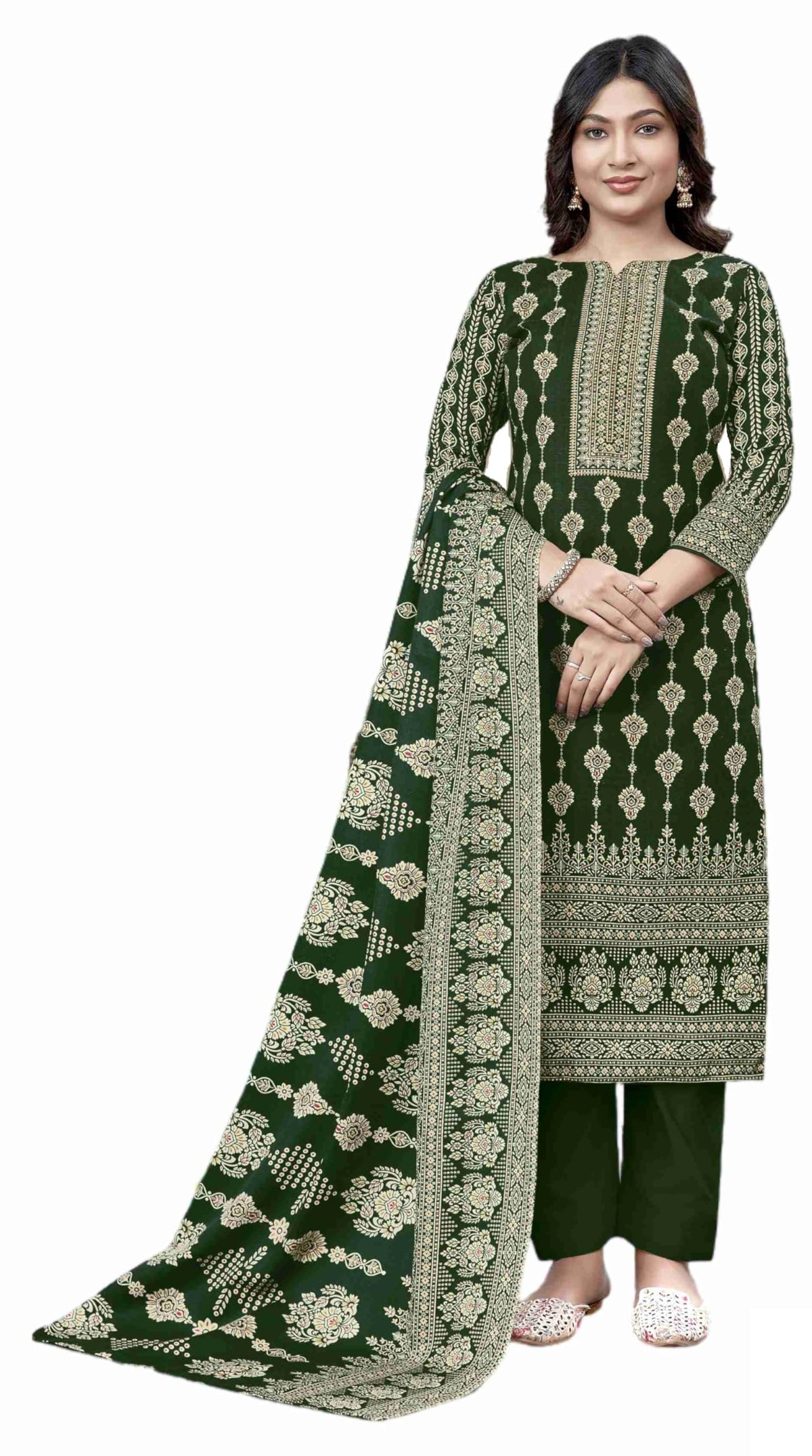 DRAVINAM Trends Heavy Pashmina Spun Digital Style Kani Kashmiri Printed Unstitched Salwar Suit for Women with Siroski Work and Printed Pashmina Shawl Dupatta