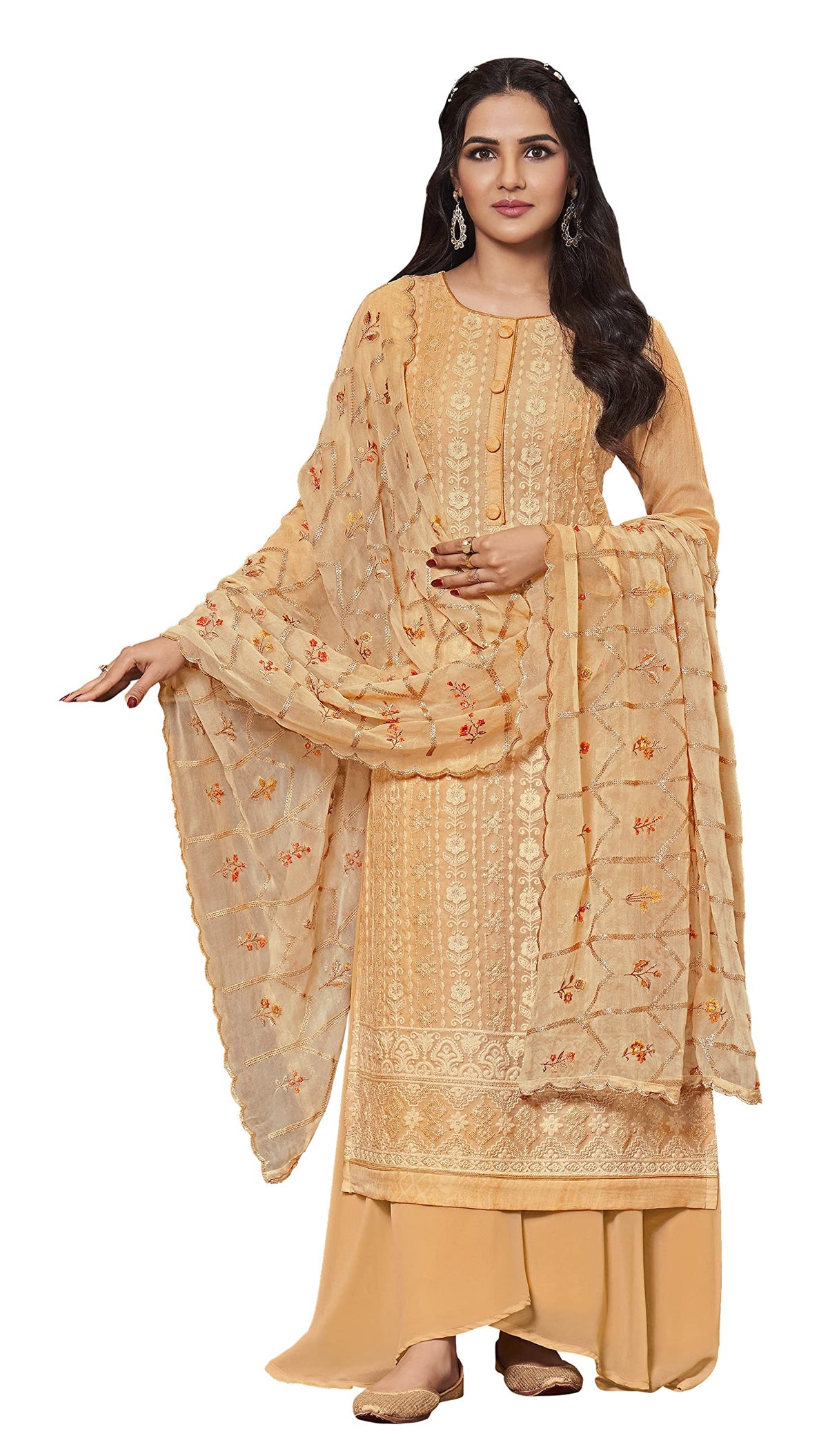DRAVINAM Trends women’s real georgette digital printed sequence embroidered unstitched salwar Suit Dress Material with pure georgette sequence embroidered dupatta (sea green)