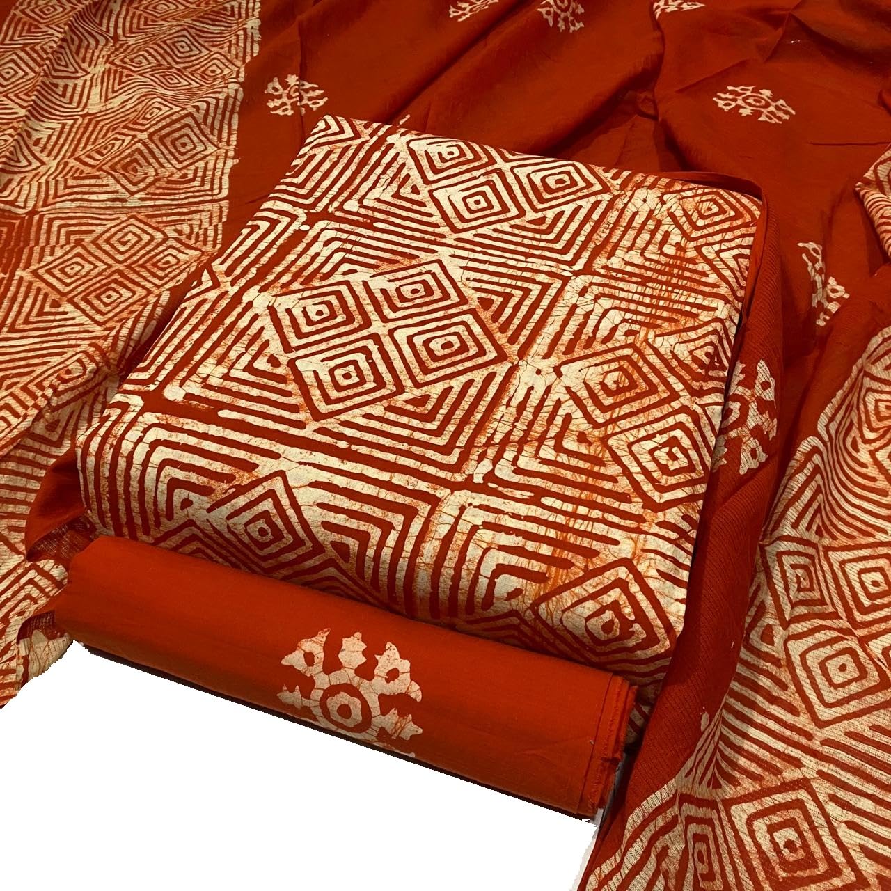 DRAVINAM Trends Unstitched Jaipuri Handmade Wax Batik Print Soft Cotton Dress Material with Dupatta