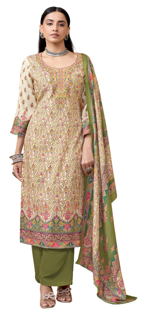 DRAVINAM Trends Women's Winter Wear Pure Viscose Woolen Pashmina Digital Kani Printed Swaroski Work Unstitch Salwar Suit Dress Material with Pure Digital Viscose Pashmina Woolen Warm Shawl Dupatta