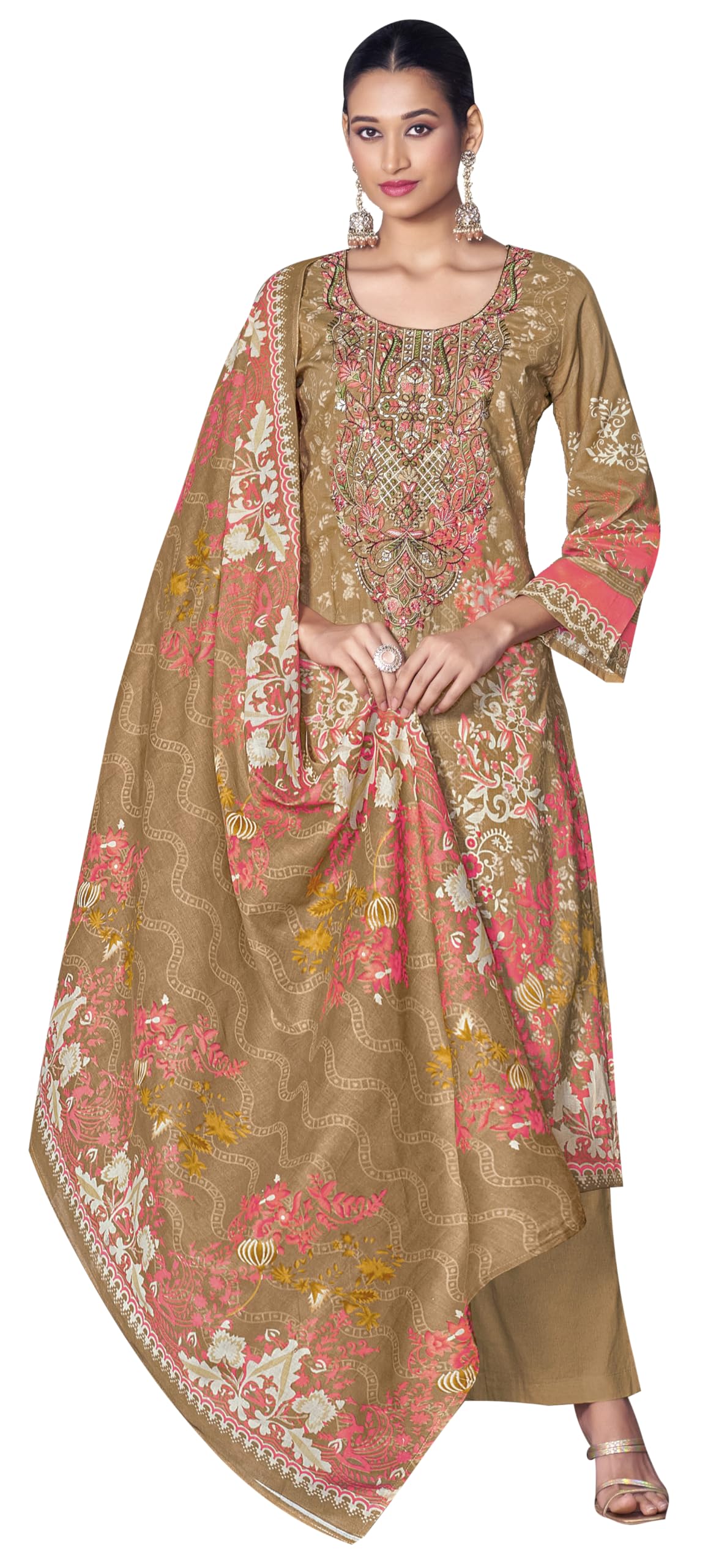 DRAVINAM Trends Women's Unstitched Premium Cambric Cotton Embroidered Suit Material