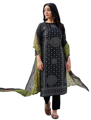 DRAVINAM Trends Women's Unstitched Salwar Suit Dress Material - Pure Cotton Print with Mirror Work Kameez | Plain Bottom |Chiffon Print Dupatta