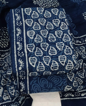DRAVINAM Trends Hand Block Print Sanganeri Cambric Unstitched Cotton Suit Dress Material for Women with Mulmul Cotton Hand Printed Dupatta