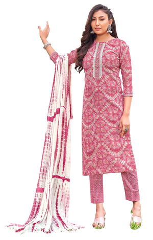 DRAVINAM Trends Women's Cotton Print Unstitched Suit Set (Grey)
