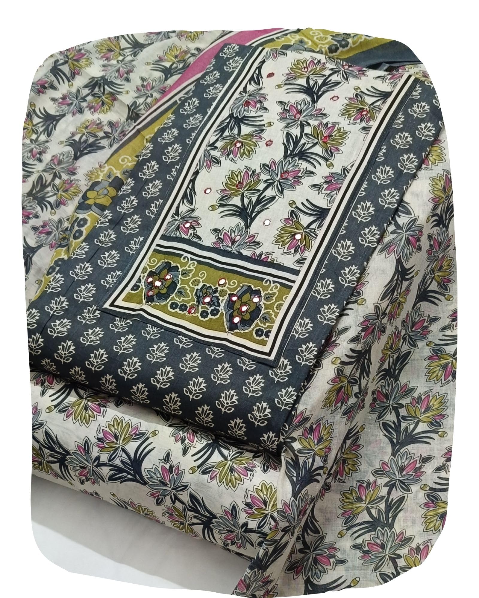 DRAVINAM Trends Women's Ethnic Pure Cotton Jaipuri Printed Unstitched Salwar Suit Dress Material with Dupatta