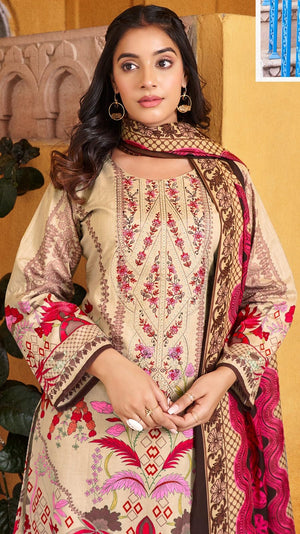DRAVINAM Trends Lawn Cotton Pakistani Embroidered Suit Dress Material with Unstitched Bottoms and Cotton Dupatta