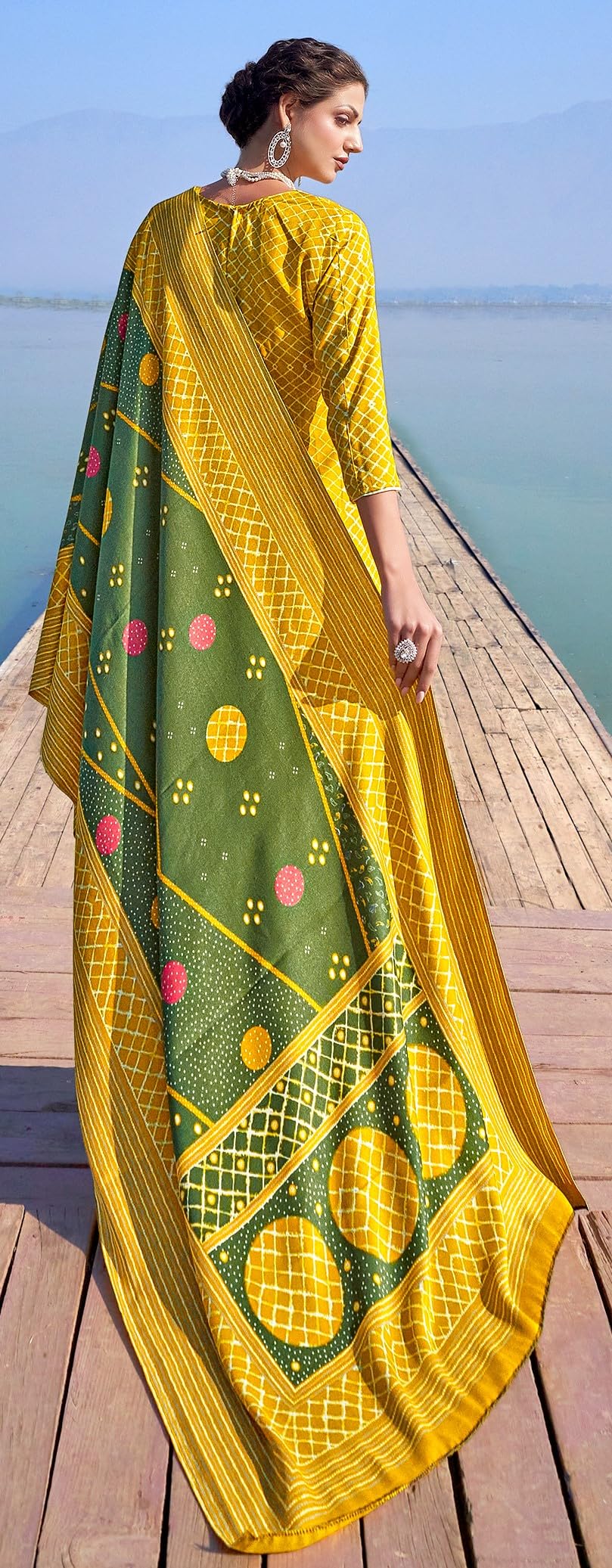 DRAVINAM Trends Women's Pure Pashmina Printed and Embroidered Suit Dress Material with Pure Pashmina Dobby Printed Shawl