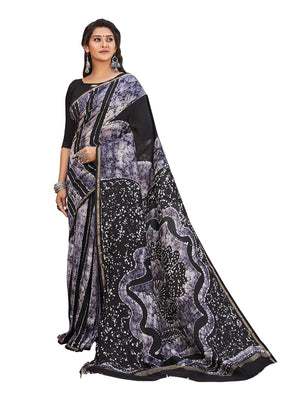 DRAVINAM Trends Women's Soft Mul Mul Cotton Jaipuri Printed Saree with Zari Border and Printed Blouse Piece (Grey)