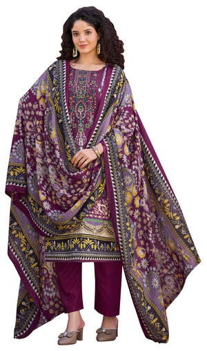 DRAVINAM Trends Pure Cotton Digital Print Pakistani Embroidered Suit Dress Material with Unstitched Bottoms and Cotton Dupatta