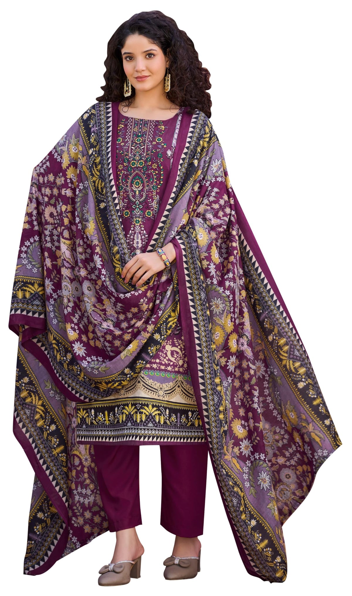 Women’s Dress Set | Pure Cotton with Print & Heavy Embroidery (2.5m), Mal Mal Dupatta (2.3m), Bottom (3m) | Available in Unstitched & Stitched Options (BLUE, XL - 42 Inch, Stitched)
