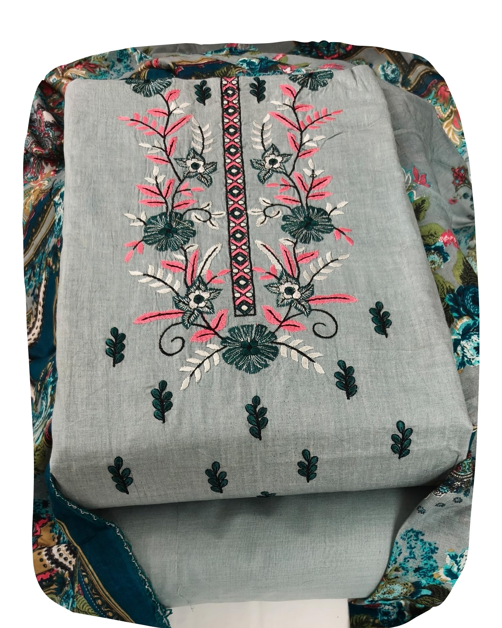 DRAVINAM Trends Women's Pure Cotton Unstitched Salwar Suit Dress Material Set | Pakistani Prints with Embroidery I Mulmul Dupatta