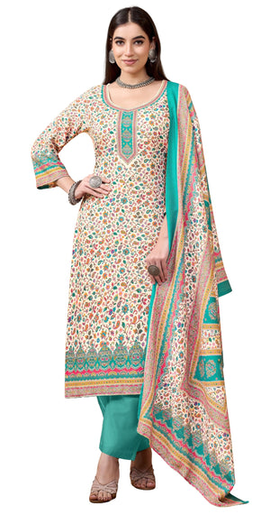 DRAVINAM Trends Women's Winter Wear Pure Viscose Woolen Pashmina Digital Kani Printed Swaroski Work Unstitch Salwar Suit Dress Material with Pure Digital Viscose Pashmina Woolen Warm Shawl Dupatta