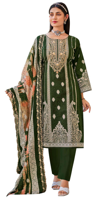 DRAVINAM Trends Women's Unstitched Salwar Suit Dress Material - Cotton Digital Printed Organza Embroidered Kameez II Unstitch Bottoms II Cotton Dupatta