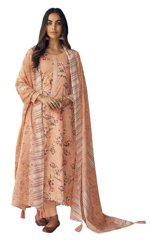 DRAVINAM Trends Women's Unstitched Digital Print Fancy Embroidered Pure Cambric Cotton Salwar Suit Dress Material with Digital Printed Mal Mal Cotton Chunni/Dupatta (Yellow)