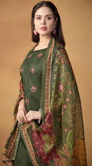 DRAVINAM Trends Jam Cotton Embroidered Unstitched Dress Material Salwar Suit with Unstitched Bottoms and Cotton Dupatta