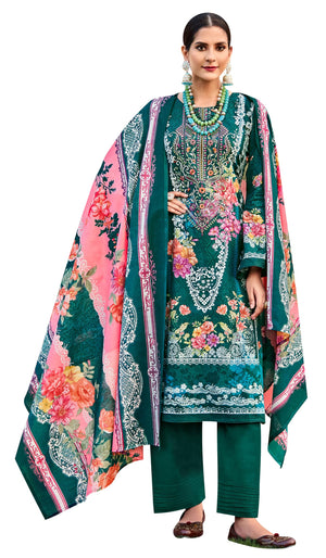 DRAVINAM Trends Lawn Cotton Pakistani Embroidered Suit Dress Material with Unstitched Bottoms and Cotton Dupatta