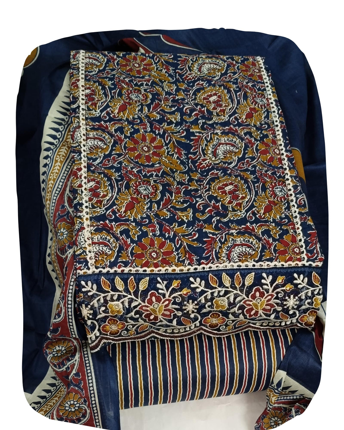 DRAVINAM Trends Women's Printed Embroidered and Hand Work Premium Cotton Jaipuri Unstitched Salwar Suit Dress Material with Mulmul Cotton Dupatta