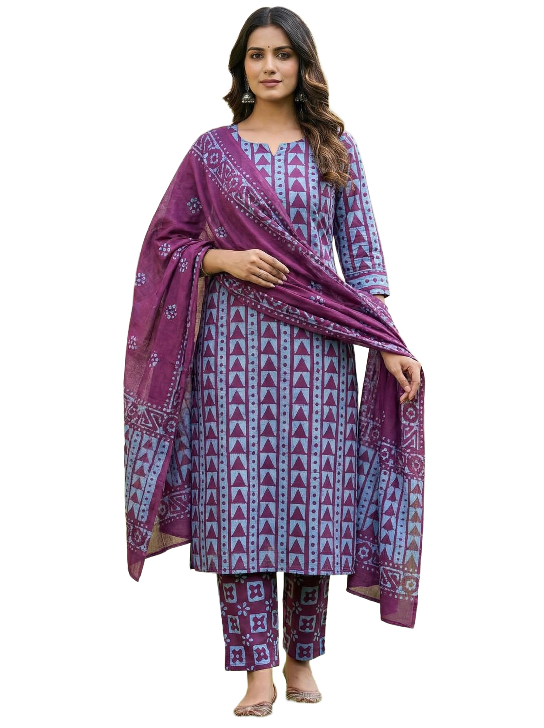 DRAVINAM Trends Hand Block Print Sanganeri Cambric Unstitched Cotton Suit Dress Material for Women with Mulmul Cotton Hand Printed Dupatta