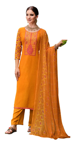 DRAVINAM Trends Unstitched Printed Embroidered Rayon Salwar Suits Set with Chiffon Dupatta (Green)