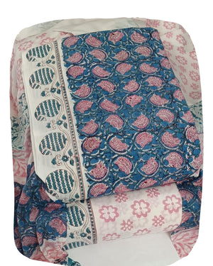 DRAVINAM Trends Hand Block Dabu Print Indigo Cambric Unstitched Cotton Suit Dress Material for Women with Mulmul Cotton Hand Printed Dupatta