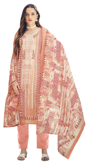 DRAVINAM Trends Women's Cotton Printed Thread Embroidery Work Unstitched Salwar Suit Dress Material With Dupatta (Grey, Unstitched Suit)
