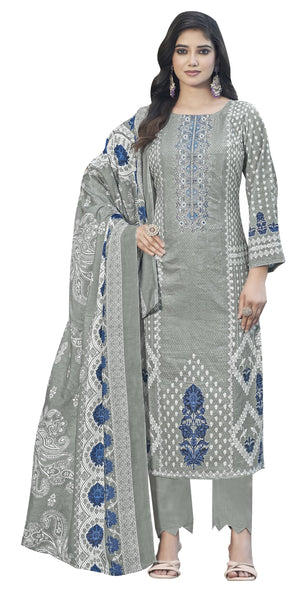 DRAVINAM Trends Women's Pure Lawn Cotton Pakistani Embroidered Suit Dress Material with Unstitched Bottoms and Cotton Dupatta