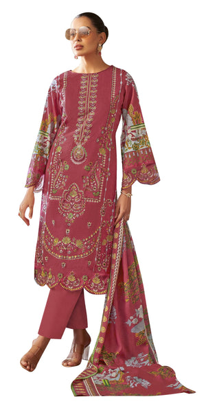 DRAVINAM Trends Women's Unstitched Cotton Suit Dress Material - Pure Cambric Cotton Pakistani Print Embroidered Kameez II Pure Cotton Bottoms II Pure Cotton Dupatta