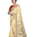 DRAVINAM Trends Women's Foil Printed Thin Cotton saree with Golden Border and Tassels and Blouse Piece (Beige and Red)