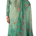 DRAVINAM Trends Women's Office Wear Pure Jam Cotton Digital Printed Heavy Embroidered Salwar Suit Material with Pure Bemberg Half Pure Four Side Lace Dupatta/Chunni (Green)