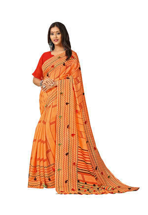 DRAVINAM Trends Women's Khadi Linen Saree With Blouse Piece (SareePN_14_Orange)