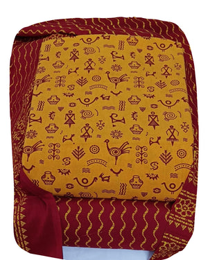 DRAVINAM Trends Women's Premium Cotton Unstitched Salwar Suit Dress Material Set | Traditional Rajasthani Gujari Block Print (Red & Mustard Yellow)