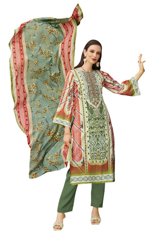 DRAVINAM Trends Unstitched Pakistani Embroidered Pure Cotton Salwar Suit Dress Materials with Cotton Dupatta