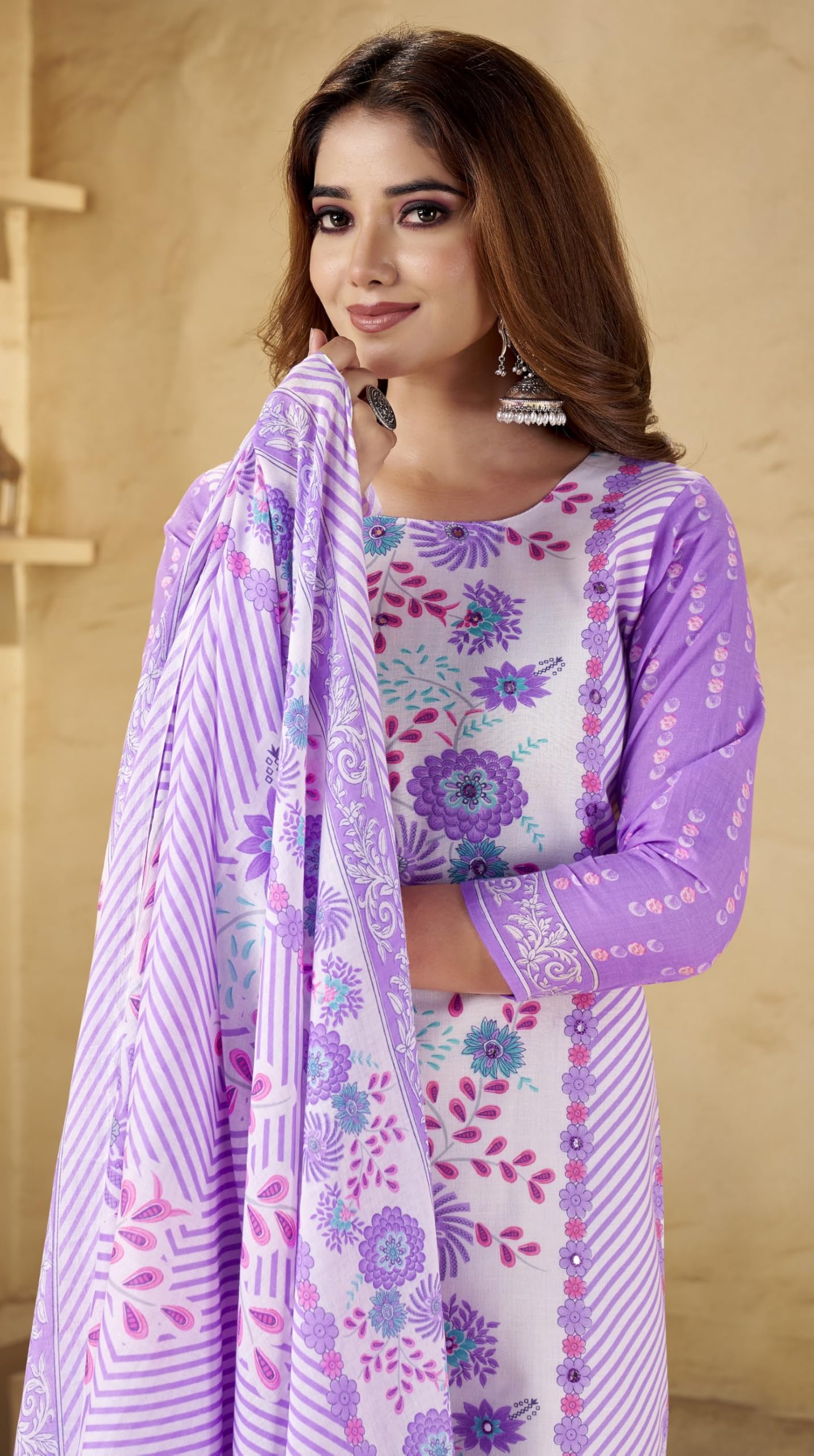 DRAVINAM Trends Women's Unstitched Salwar Suit Dress Material - Cotton Printed Hand Embroidered Kameez II Unstitched Bottoms II Cotton Dupatta