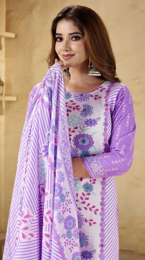 DRAVINAM Trends Women's Unstitched Salwar Suit Dress Material - Cotton Printed Hand Embroidered Kameez II Unstitched Bottoms II Cotton Dupatta