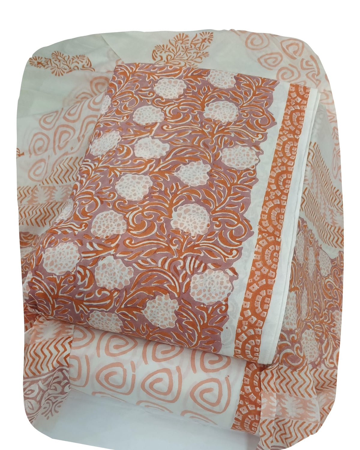 DRAVINAM Trends Hand Block Print Sanganeri Cambric Unstitched Cotton Suit Dress Material for Women with Mulmul Cotton Hand Printed Dupatta