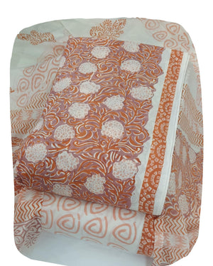 DRAVINAM Trends Hand Block Print Sanganeri Cambric Unstitched Cotton Suit Dress Material for Women with Mulmul Cotton Hand Printed Dupatta