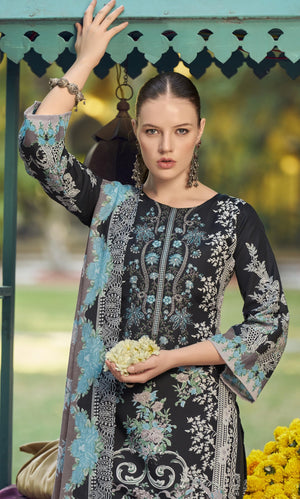 DRAVINAM Trends Women's Unstitched Premium Cotton Suit Material - Soft Cotton Digital Printed Embroidered Kameez II Unstitch Bottoms II Cotton Malmal Printed Dupatta