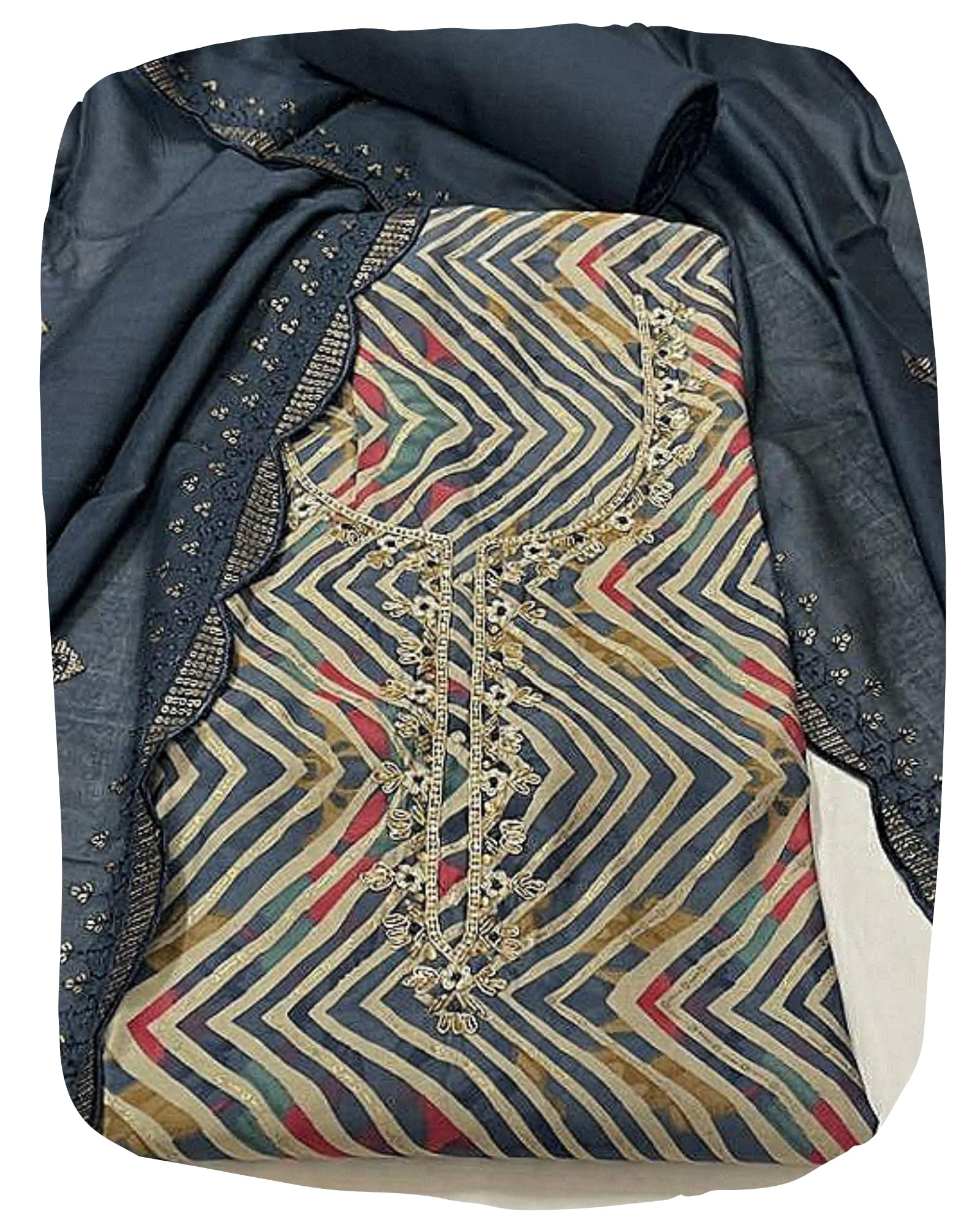 DRAVINAM Trends Handwork Modal Silk Unstitched Salwar Suit with Scalloped Dupatta