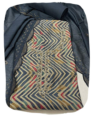 DRAVINAM Trends Handwork Modal Silk Unstitched Salwar Suit with Scalloped Dupatta