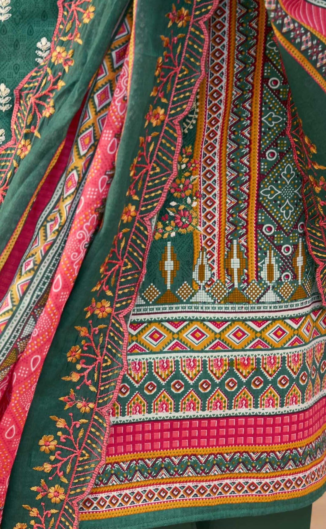 DRAVINAM Trends Women's Unstitched Salwar Suit Dress Material - Cotton Digital Printed Organza Embroidered Kameez II Unstitch Bottoms II Cotton Dupatta