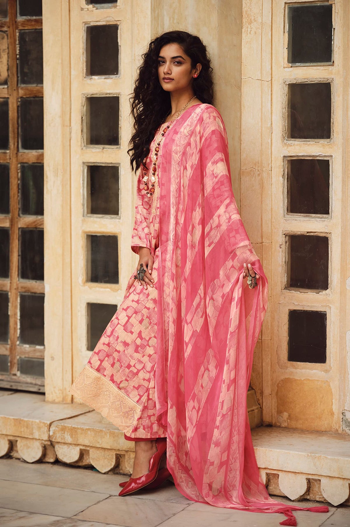 DRAVINAM Trends Women's Cotton Salwar Suit Set (Pink)